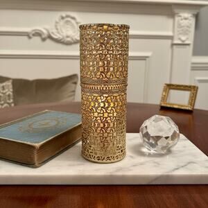 Vintage Hollywood Regency Gold Filigree Hairspray Holder-Candle-Vanity-Brush-Spa